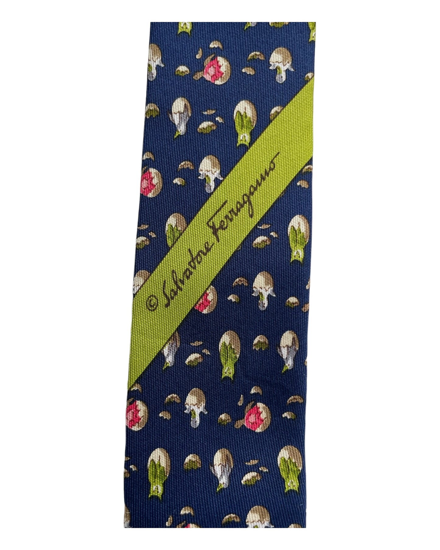 Navy-blue birds printed vintage silk tie by SALVATORE FERRAGAMO