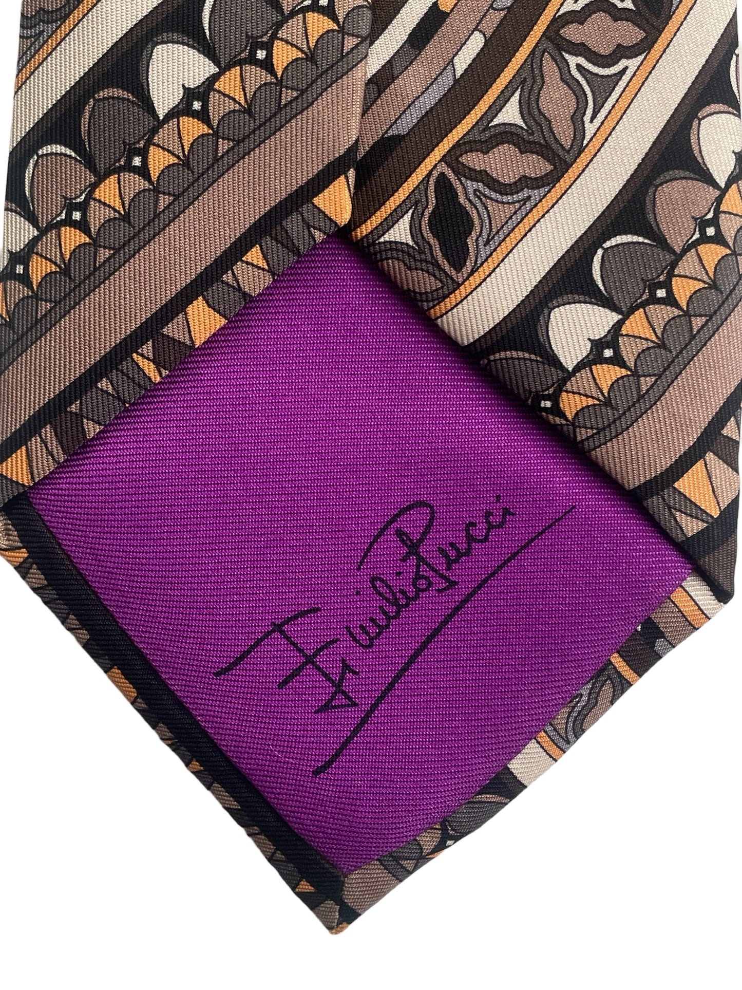 EMILIO PUCCI Vintage Dark Brown Psychedelic Silk Tie (8.4 cm by 141 cm) Medium Front Size.