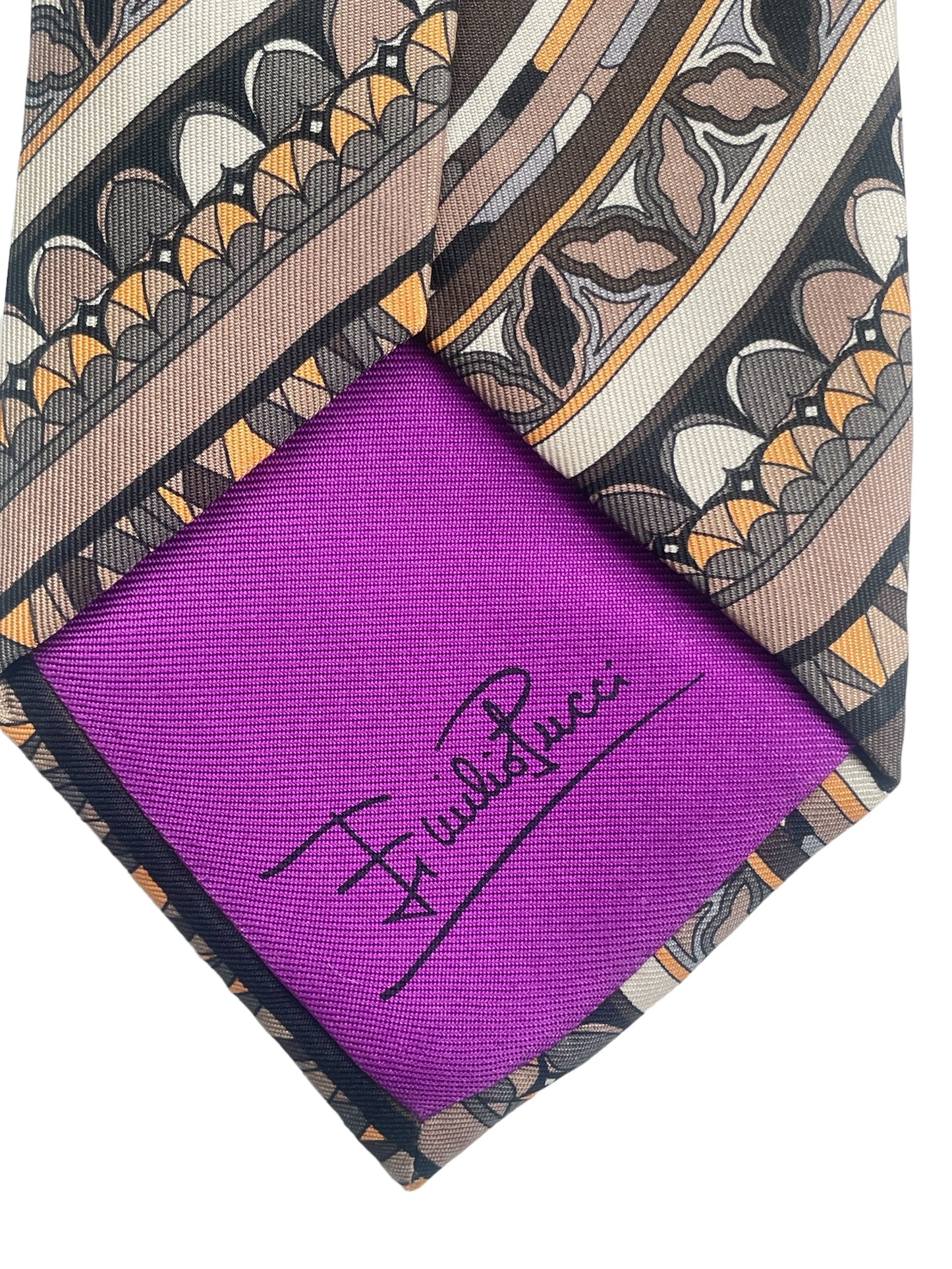 EMILIO PUCCI Vintage Dark Brown Psychedelic Silk Tie (8.4 cm by 141 cm) Medium Front Size.