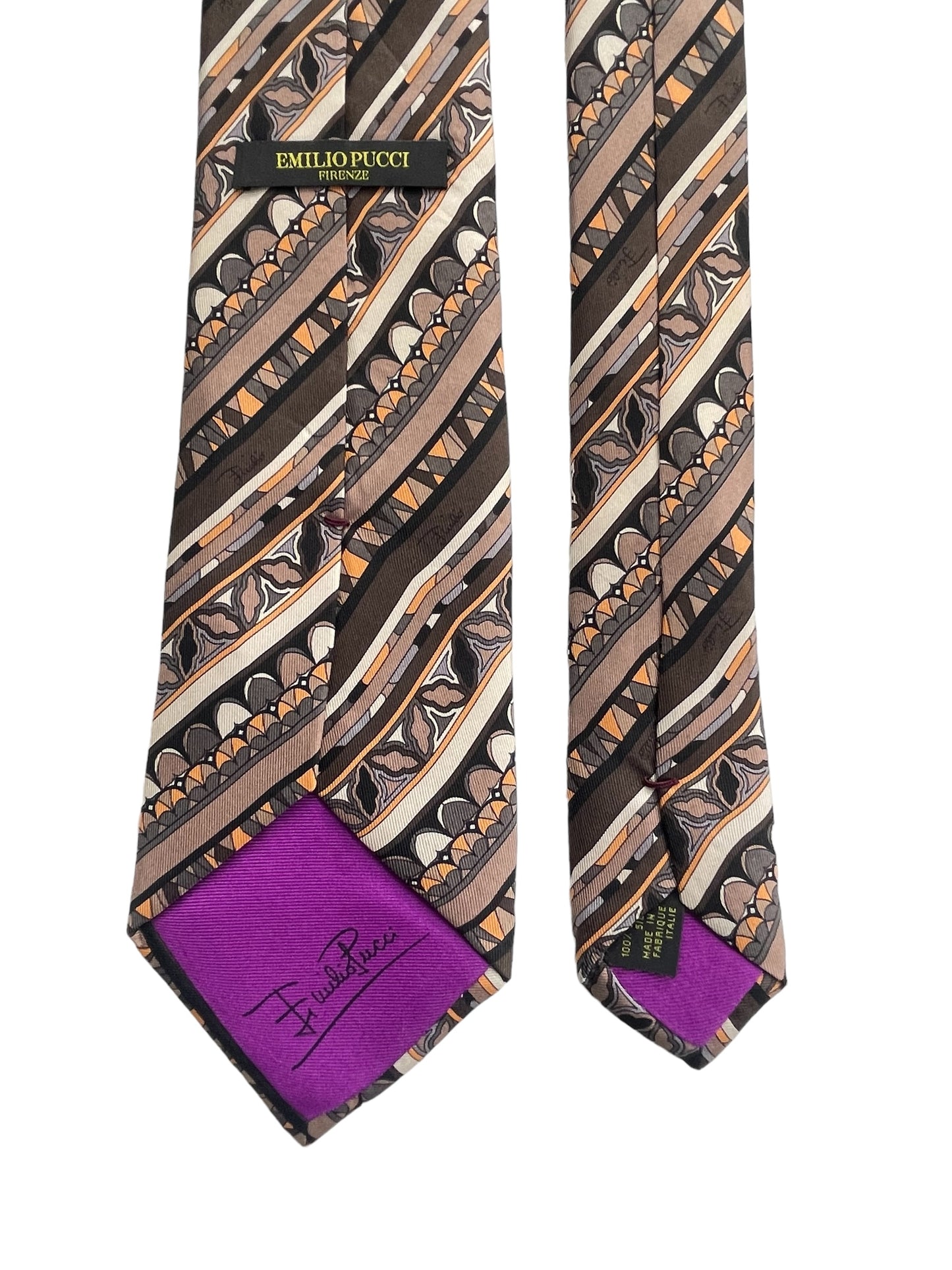 EMILIO PUCCI Vintage Dark Brown Psychedelic Silk Tie (8.4 cm by 141 cm) Medium Front Size.