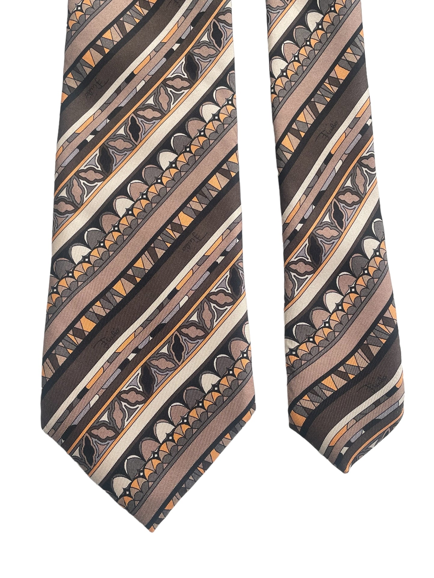 EMILIO PUCCI Vintage Dark Brown Psychedelic Silk Tie (8.4 cm by 141 cm) Medium Front Size.