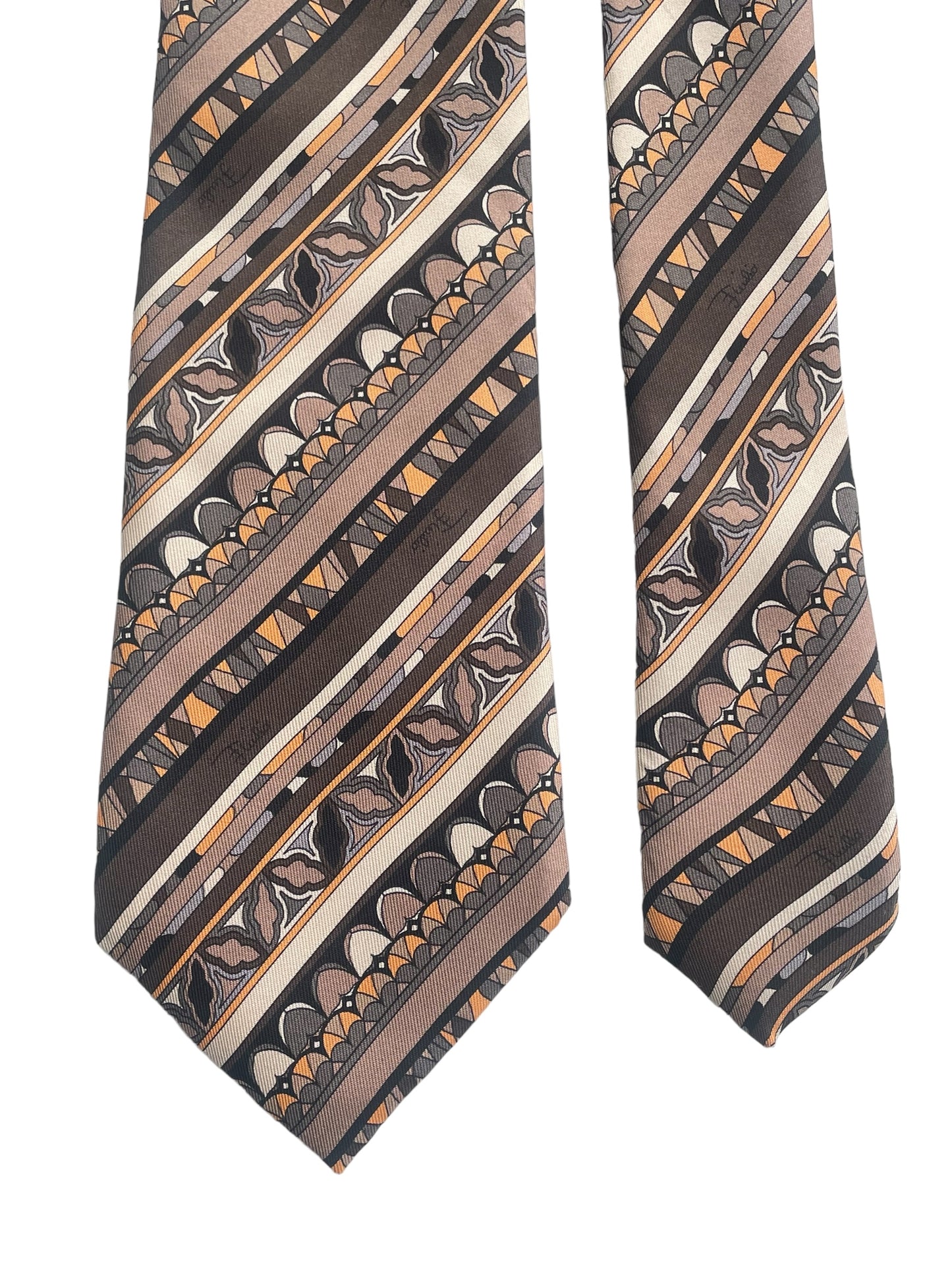 EMILIO PUCCI Vintage Dark Brown Psychedelic Silk Tie (8.4 cm by 141 cm) Medium Front Size.