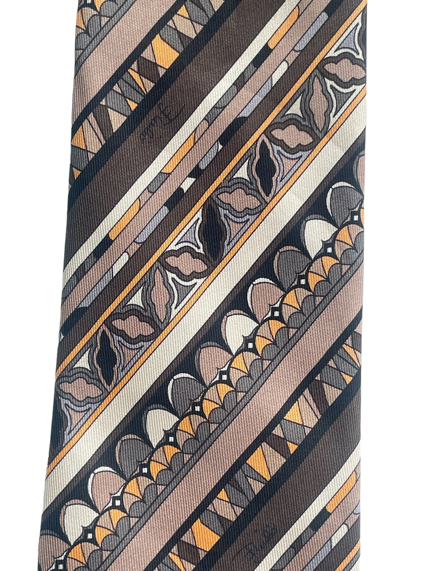 EMILIO PUCCI Vintage Dark Brown Psychedelic Silk Tie (8.4 cm by 141 cm) Medium Front Size.