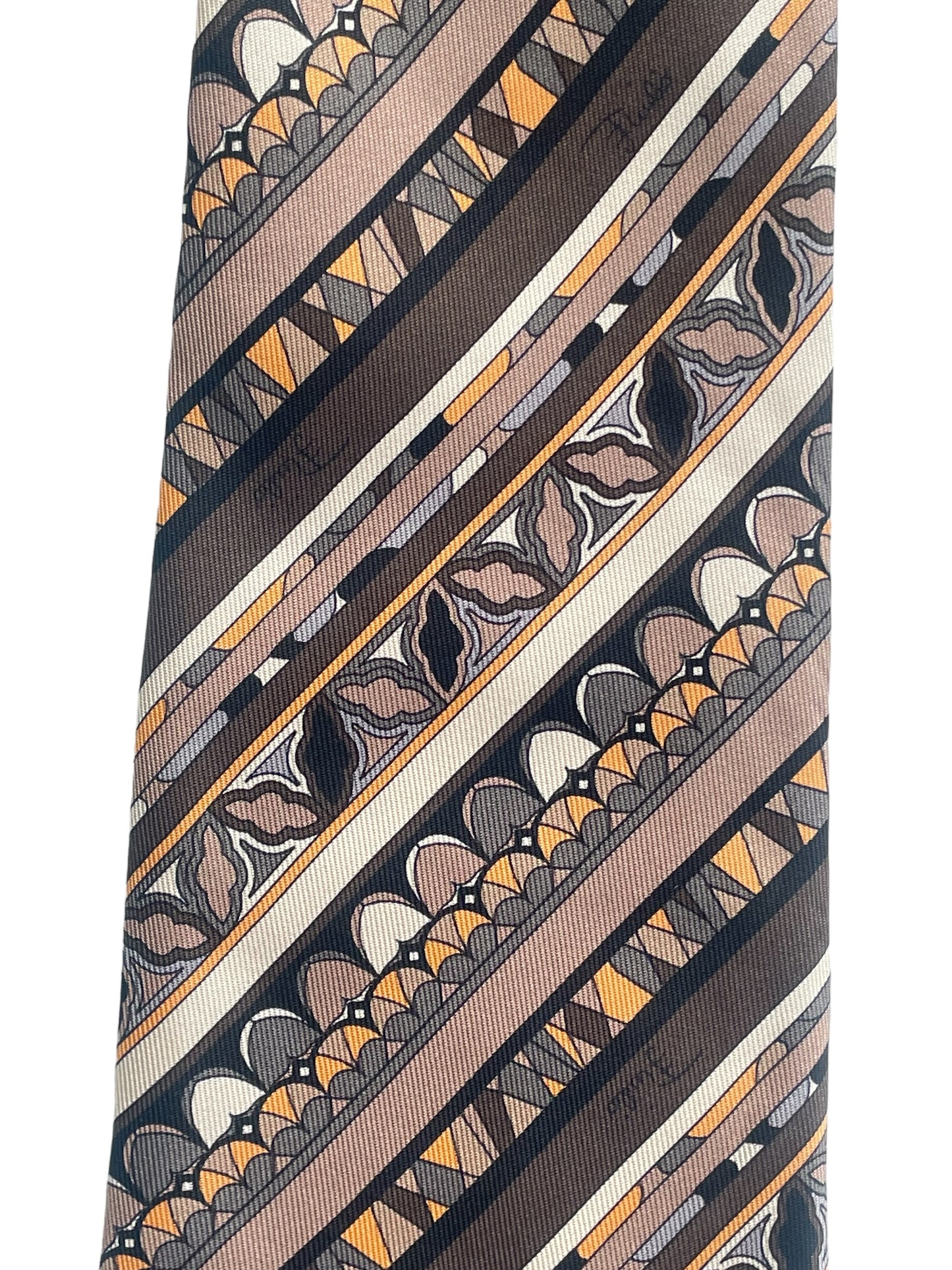 EMILIO PUCCI Vintage Dark Brown Psychedelic Silk Tie (8.4 cm by 141 cm) Medium Front Size.