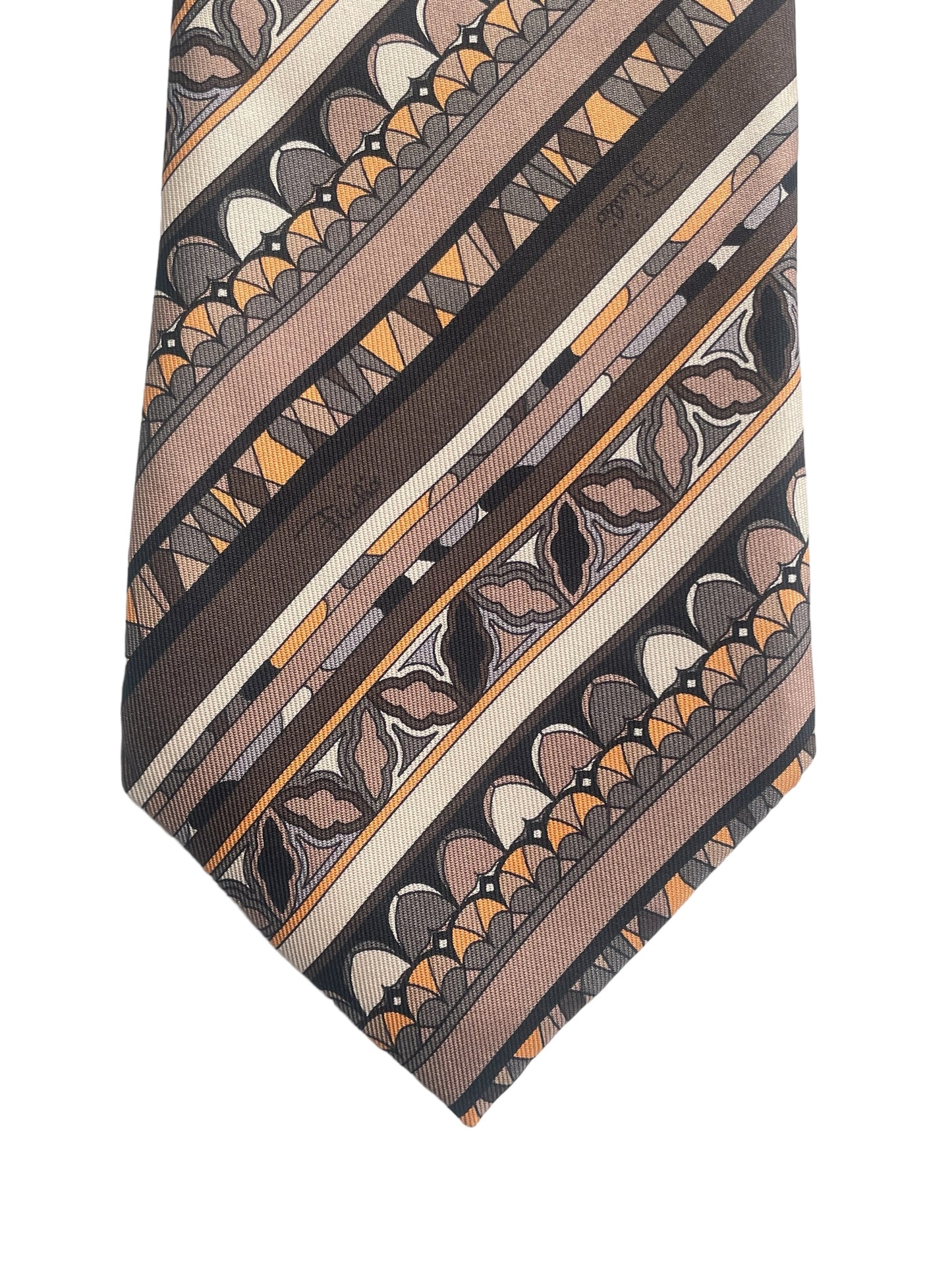 EMILIO PUCCI Vintage Dark Brown Psychedelic Silk Tie (8.4 cm by 141 cm) Medium Front Size.