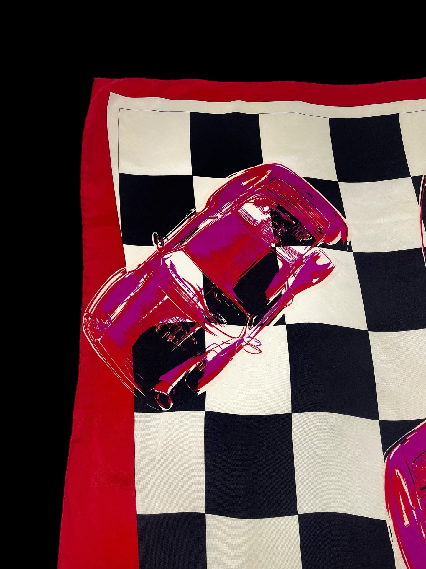 PORSCHE Vintage hand-rolled hem silk scarf  (88 cm by 86 cm) Bold Checks pattern. Hand rolled hem