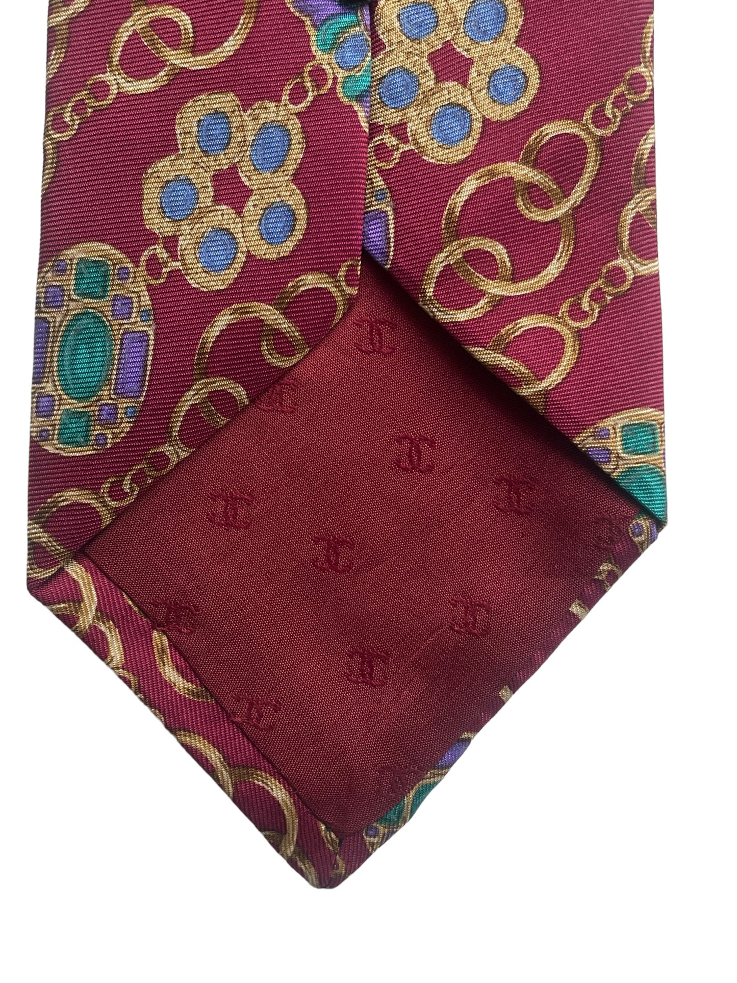 CHANEL Vintage Silk Tie (8.7 cm by 143 cm). Burgundy Jewel Printed