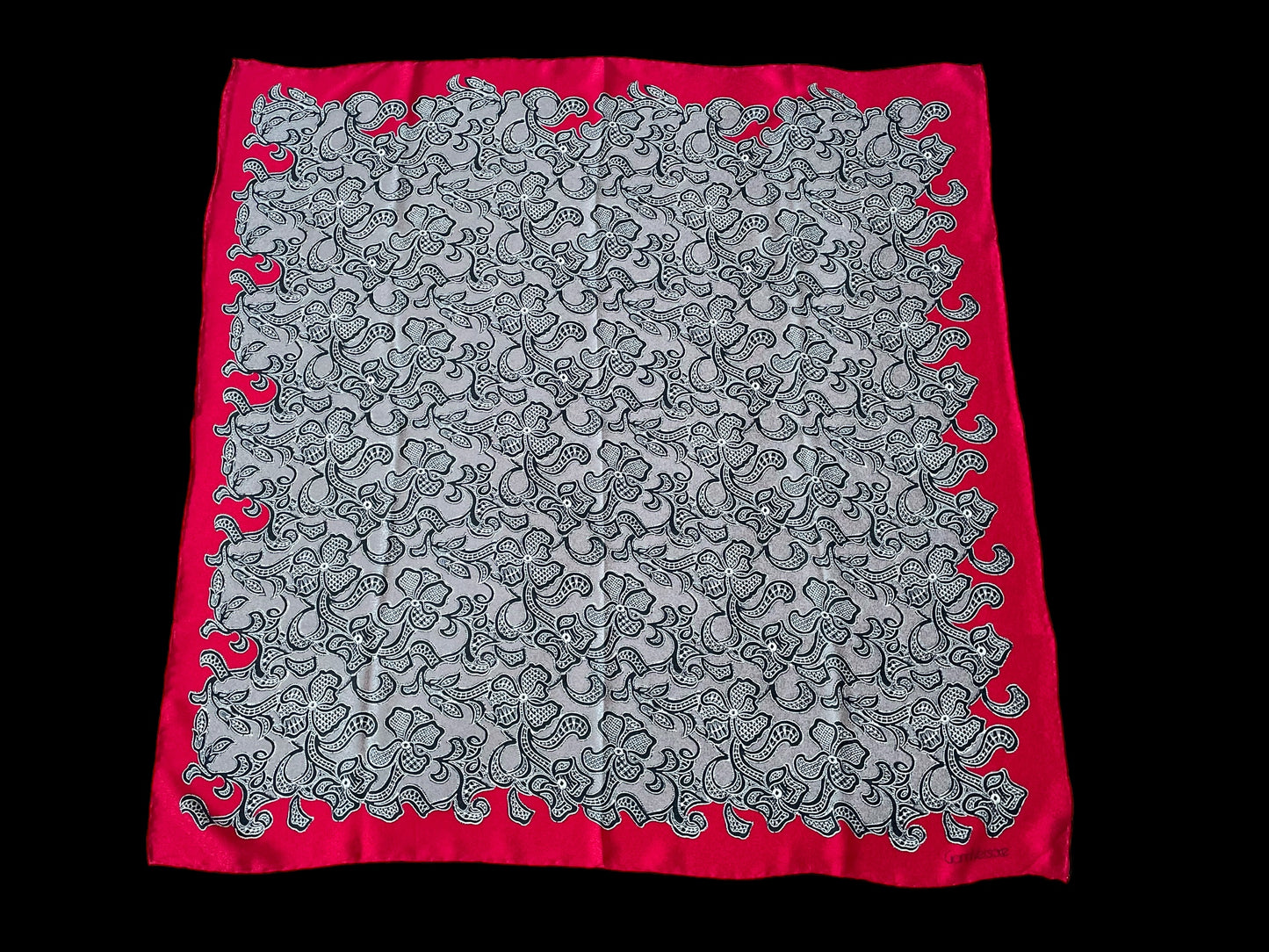 Vintage GIANNI VERSACE Grey Floral Crepe Silk Jacquard Scarf (86 cm by 87 cm)