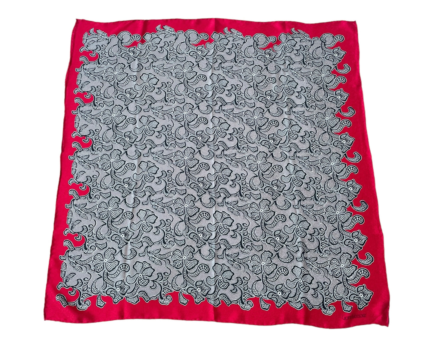 Vintage GIANNI VERSACE Grey Floral Crepe Silk Jacquard Scarf (86 cm by 87 cm)