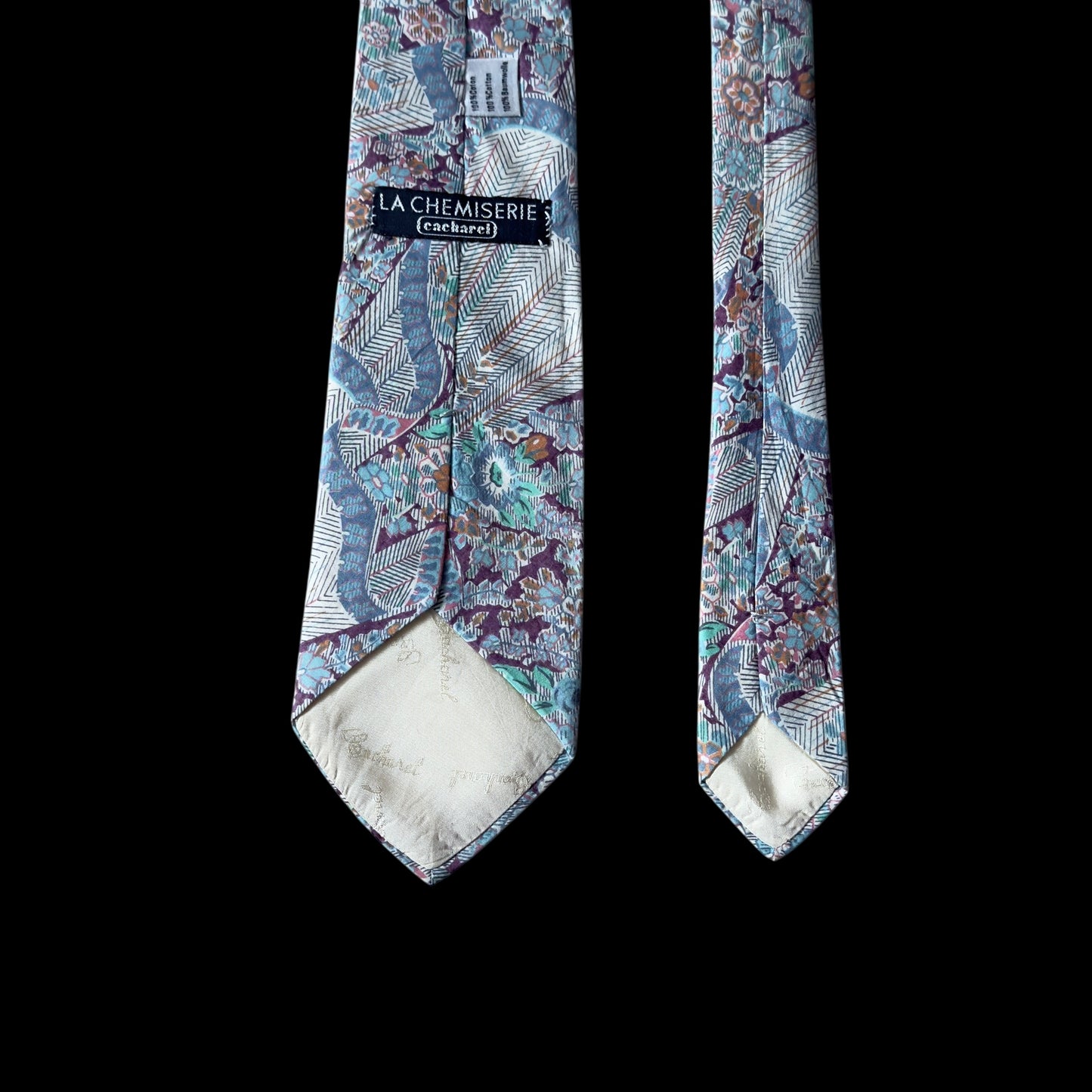 Vintage White Floral Cotton Tie By CACHAREL (La chemiserie) 8.3 cm by 148.5 cm