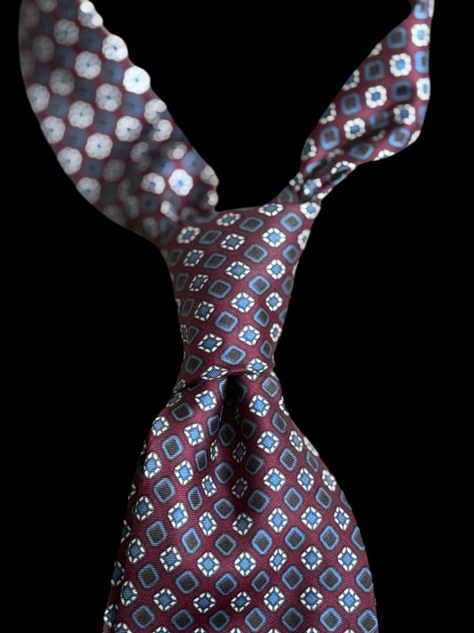 Vintage Burgundy Floral Dots Silk Tie By LEONARD LYLE (10 cm by 139 cm)