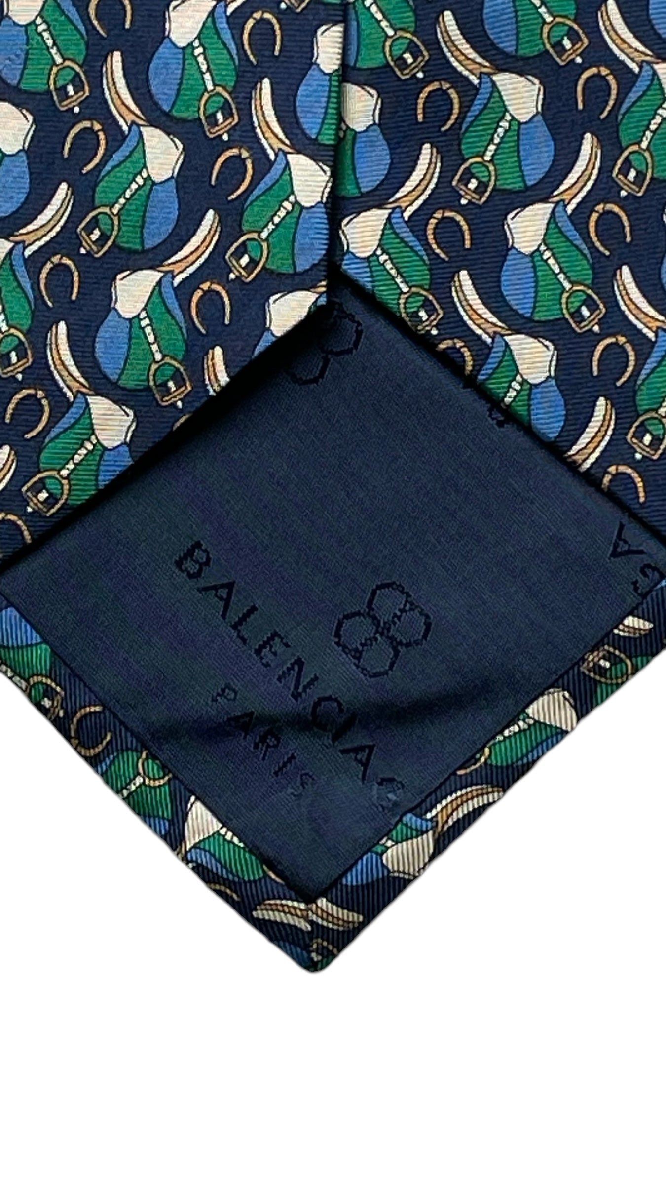 BALENCIAGA Vintage Navy Blue Equestrian Silk Tie (9 cm by 147 cm)