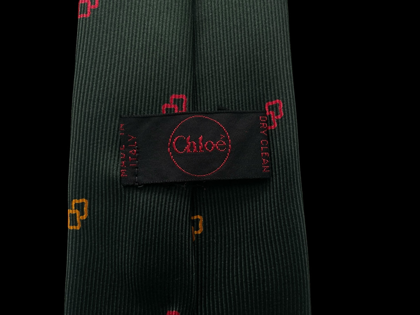 Dark Green Geometric Dots Vintage Silk Tie by CHLOE (7.2 cm by 148 cm) Medium front size.