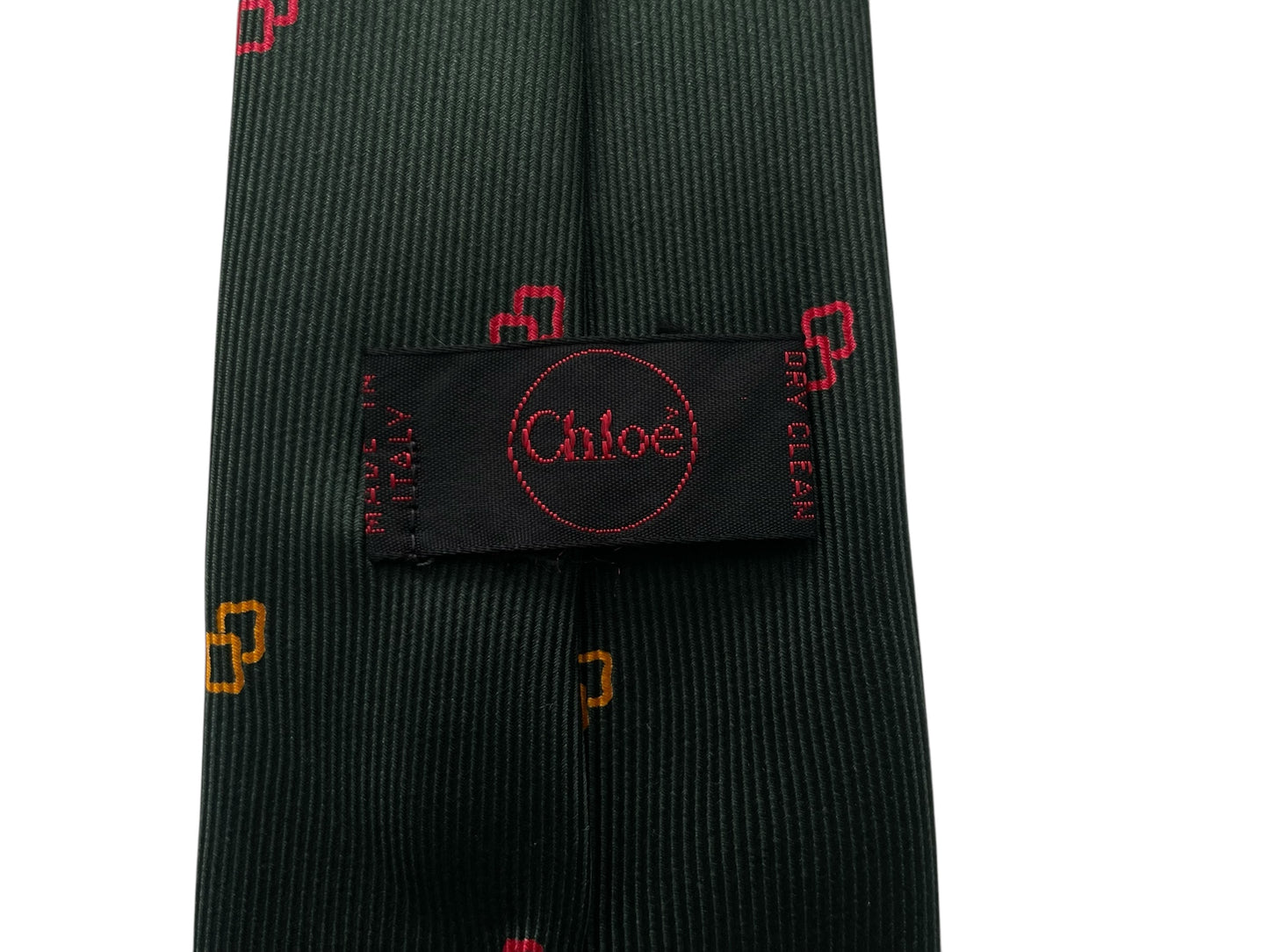 Dark Green Geometric Dots Vintage Silk Tie by CHLOE (7.2 cm by 148 cm) Medium front size.