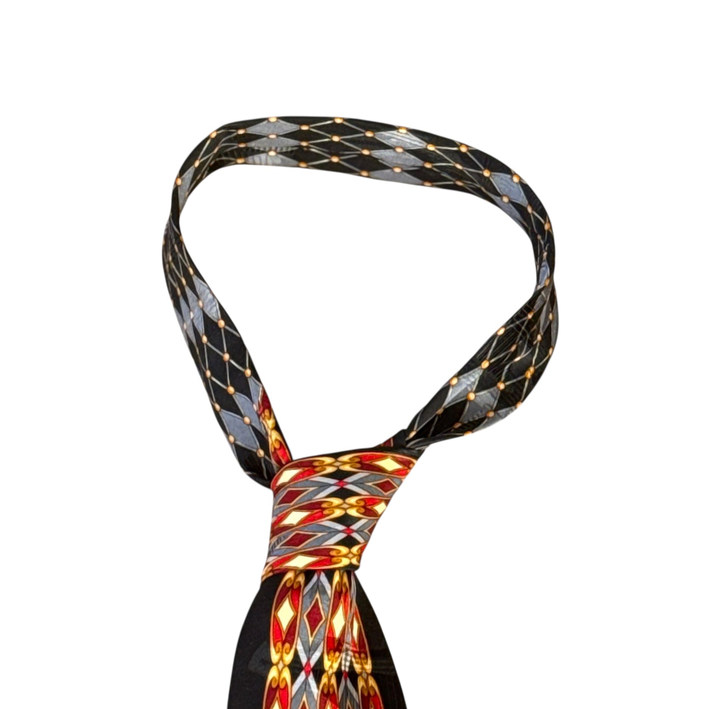 ANGELO LITRICO  Vintage Black Abstract Crepe Silk Jacquard Tie (9.8 cm by 152 cm)