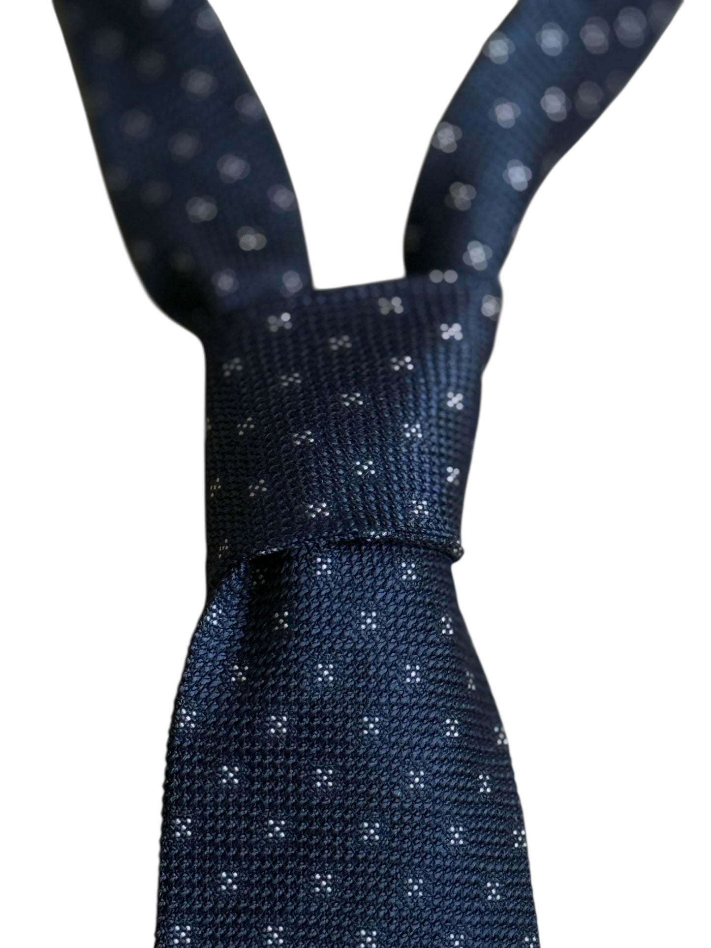 Vintage Navy Blue Geometric Dots Silk Tie By DE FURSAC (7 cm by 154.5 cm)