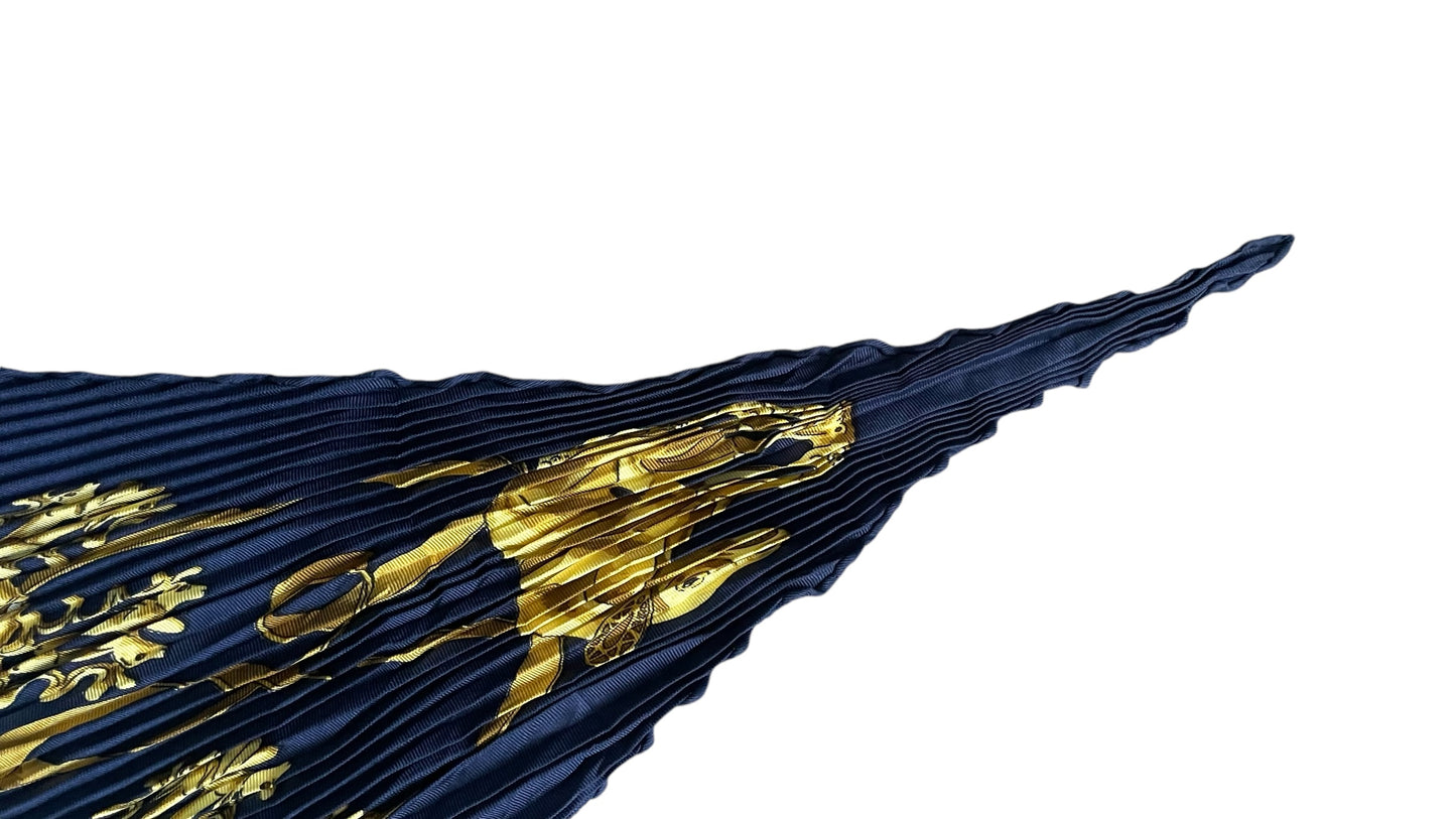 “Les Cavaliers D’or” HERMES Vintage Pleated Silk Scarf designed by Vladimir Rybaltchenko.