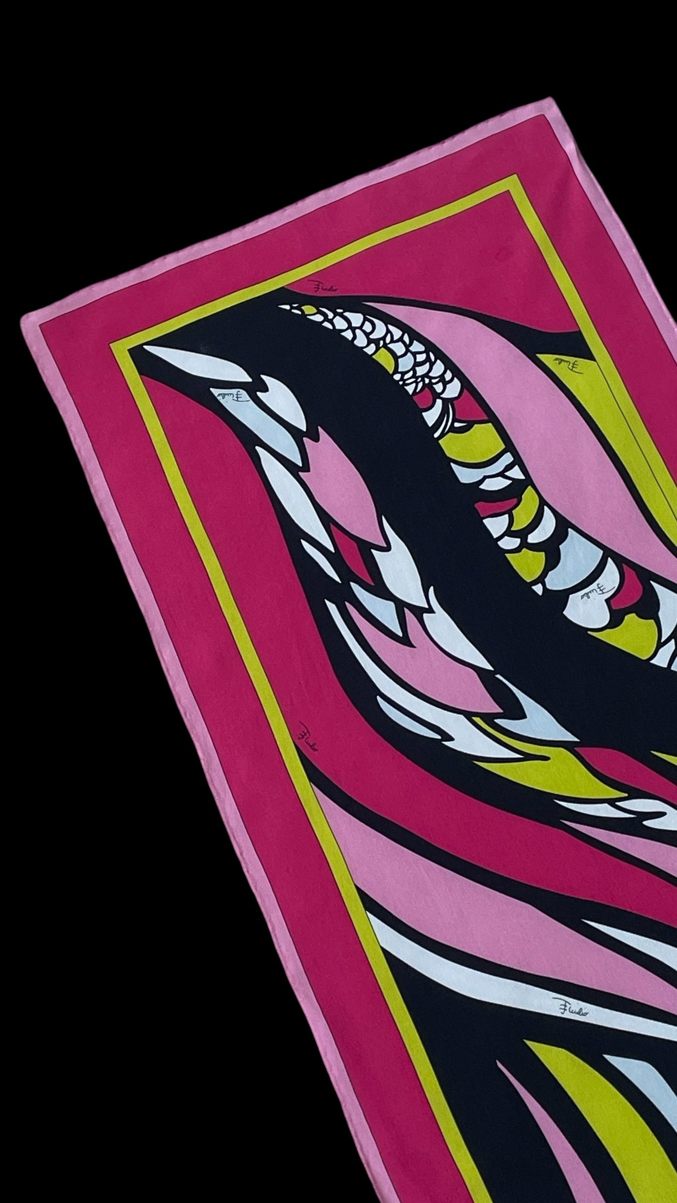 EMILIO PUCCI Vintage Magenta Psychedelic Long Silk Scarf (32.5 cm by 154 cm) Hand rolled edges.