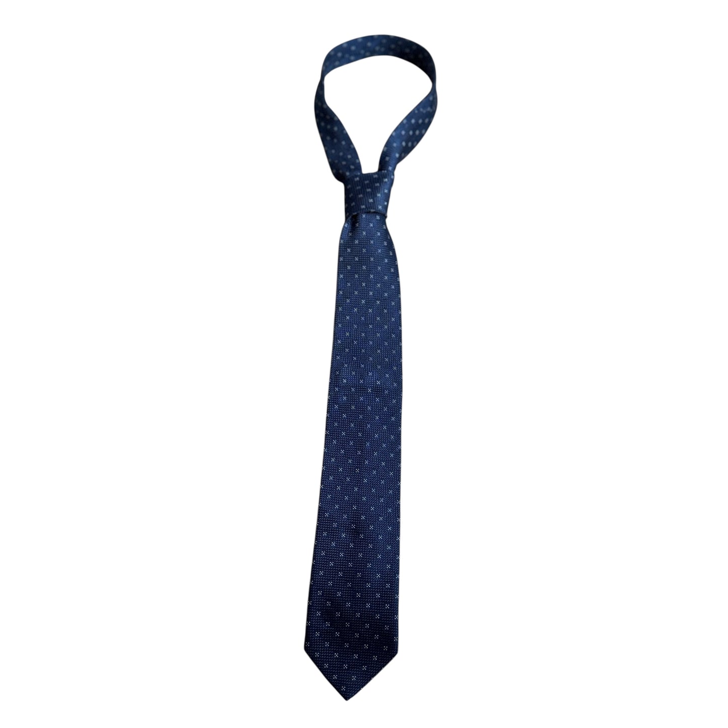 Vintage Navy Blue Geometric Dots Silk Tie By DE FURSAC (7 cm by 154.5 cm)