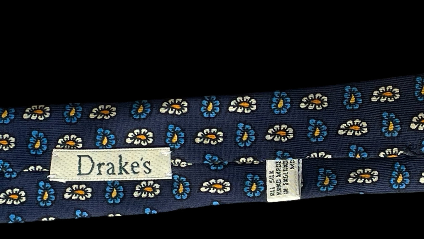 DRAKE’S Vintage navy-blue paisley silk tie (10 cm by 150 cm)