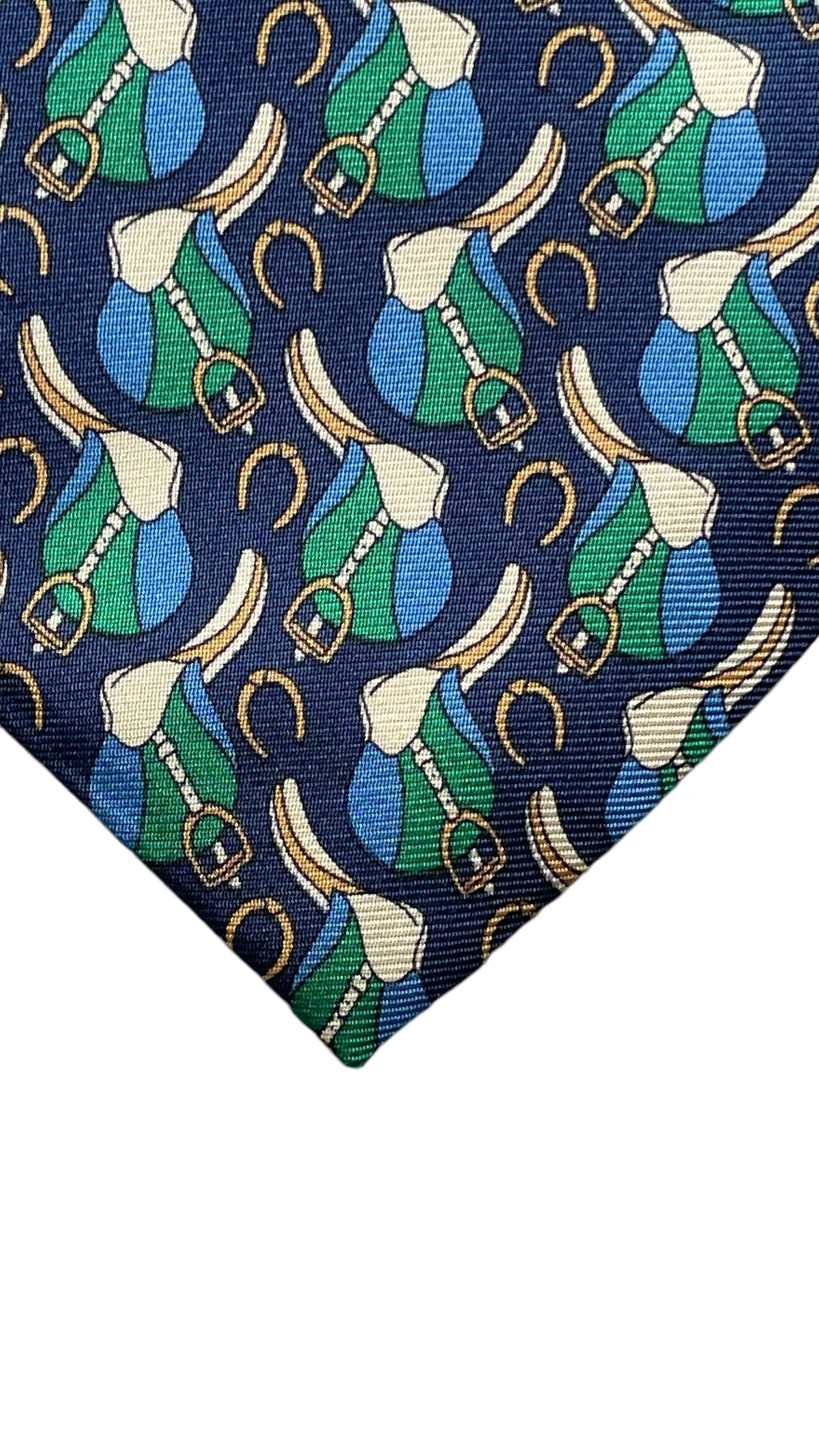 BALENCIAGA Vintage Navy Blue Equestrian Silk Tie (9 cm by 147 cm)