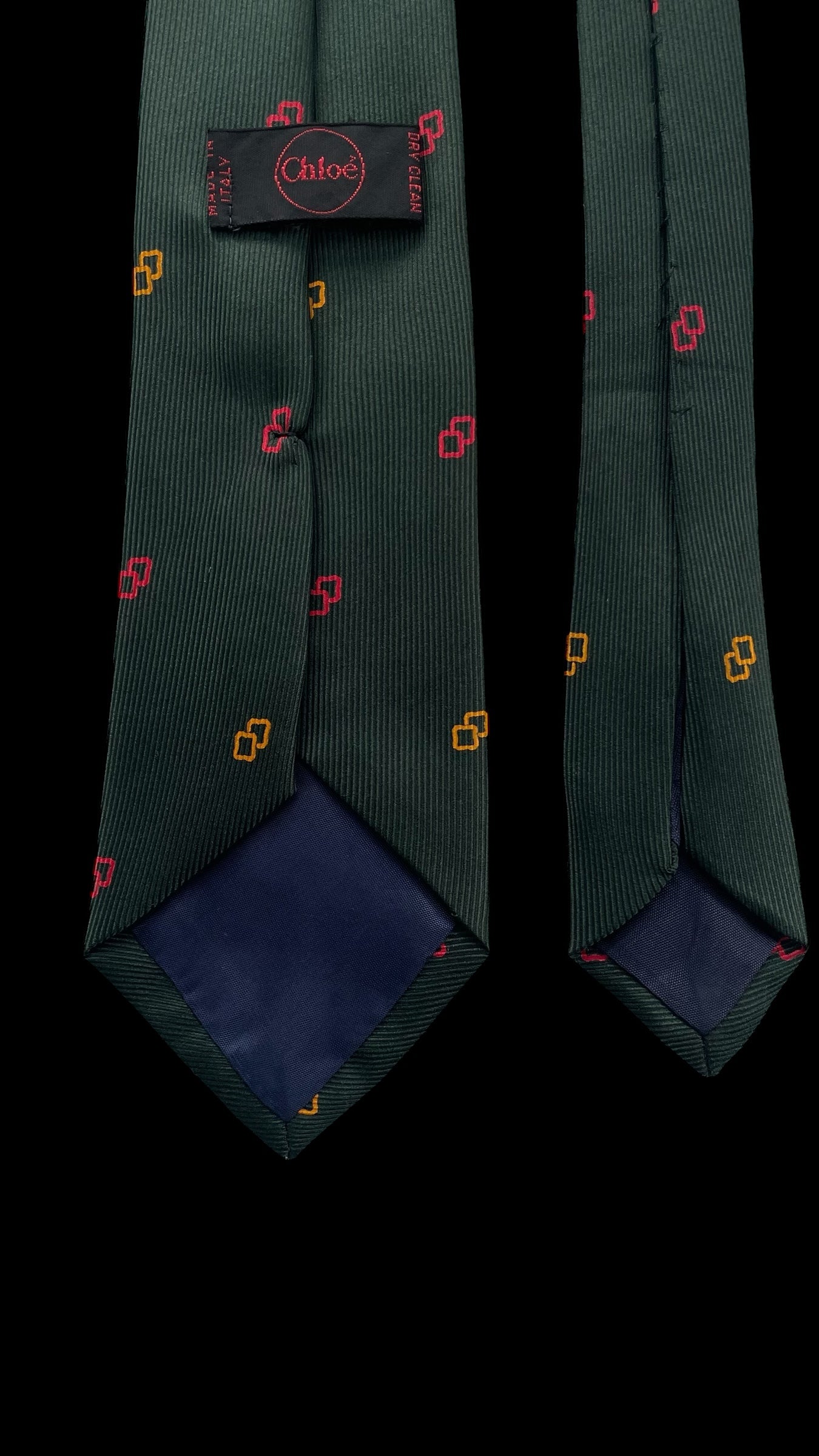 Dark Green Geometric Dots Vintage Silk Tie by CHLOE (7.2 cm by 148 cm) Medium front size.