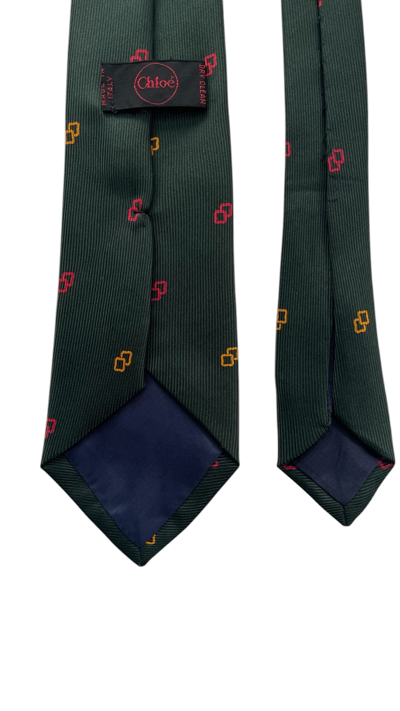 Dark Green Geometric Dots Vintage Silk Tie by CHLOE (7.2 cm by 148 cm) Medium front size.