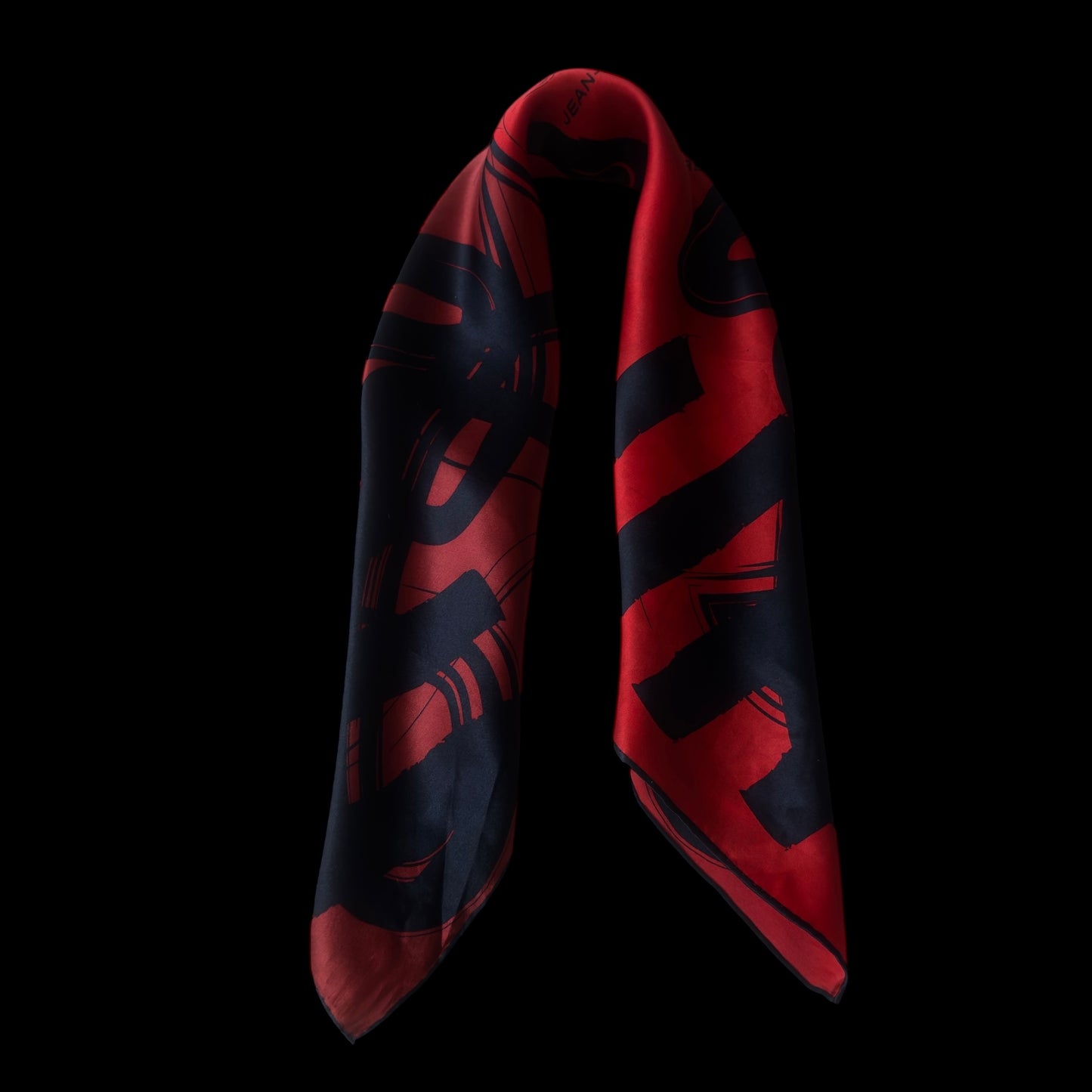 JEAN LOUIS SCHERRER Vintage Burgundy/Red Abstract Crepe Silk Scarf (69 cm by 65 cm)