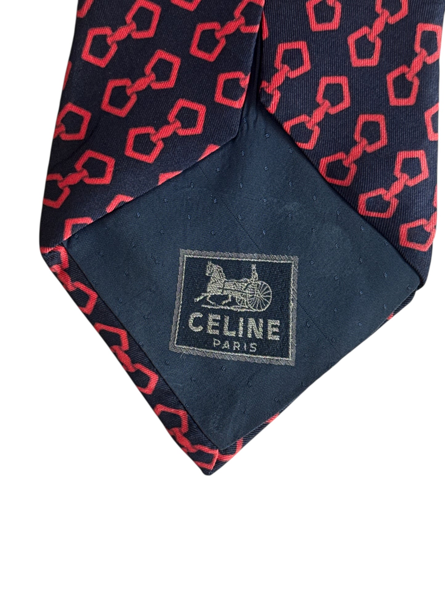 Vintage Navy Equestrian Silk Tie by CELINE (11.2 cm by 150 cm)