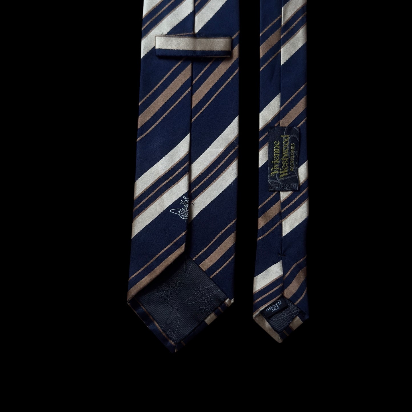 VIVIENNE WESTWOOD Navy Blue Stripes Silk Tie (8.7 cm by 149.6 cm) Medium Front Width.