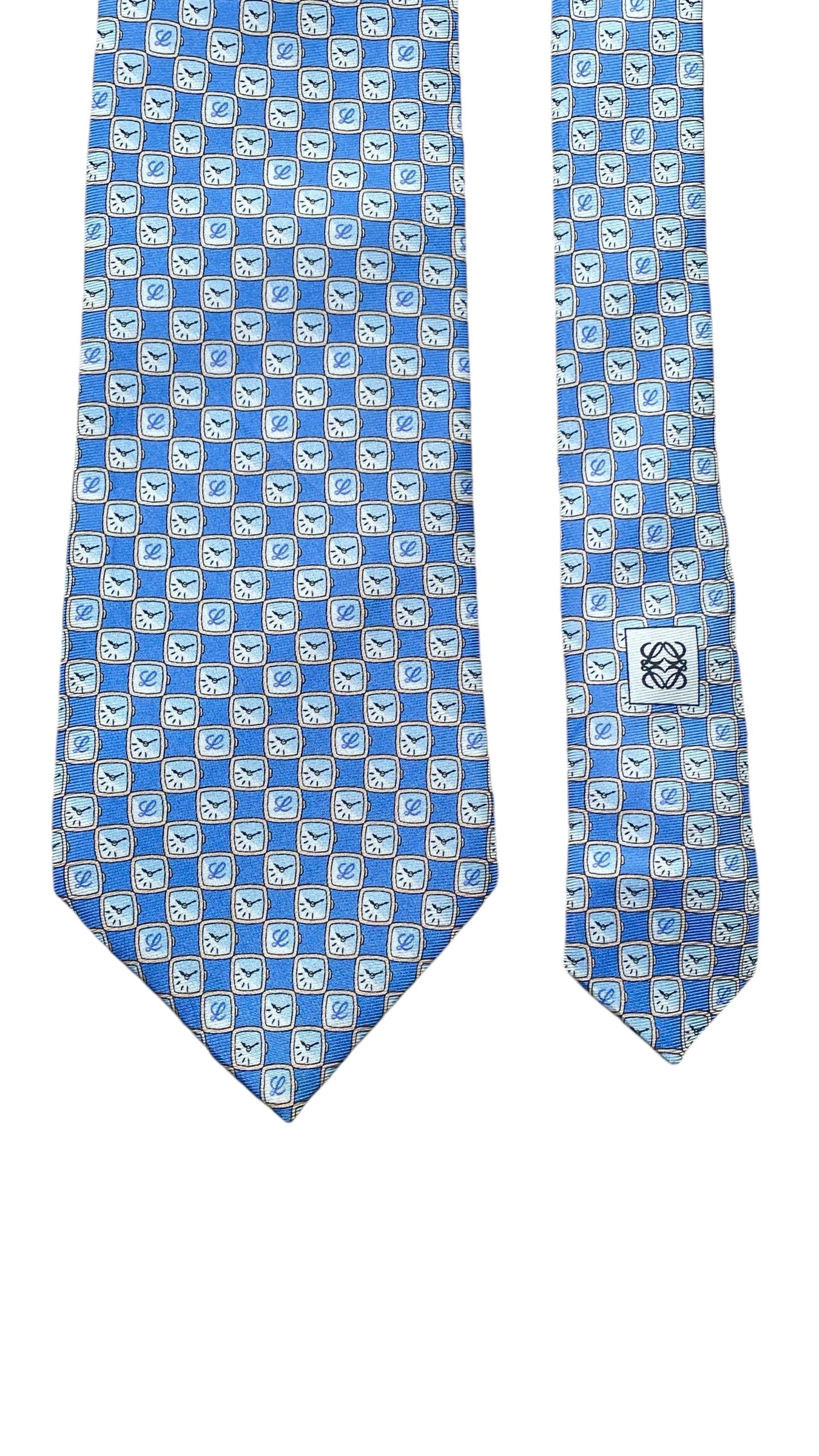 LOEWE Vintage Blue Logos Silk Tie (9 cm by 150 cm)