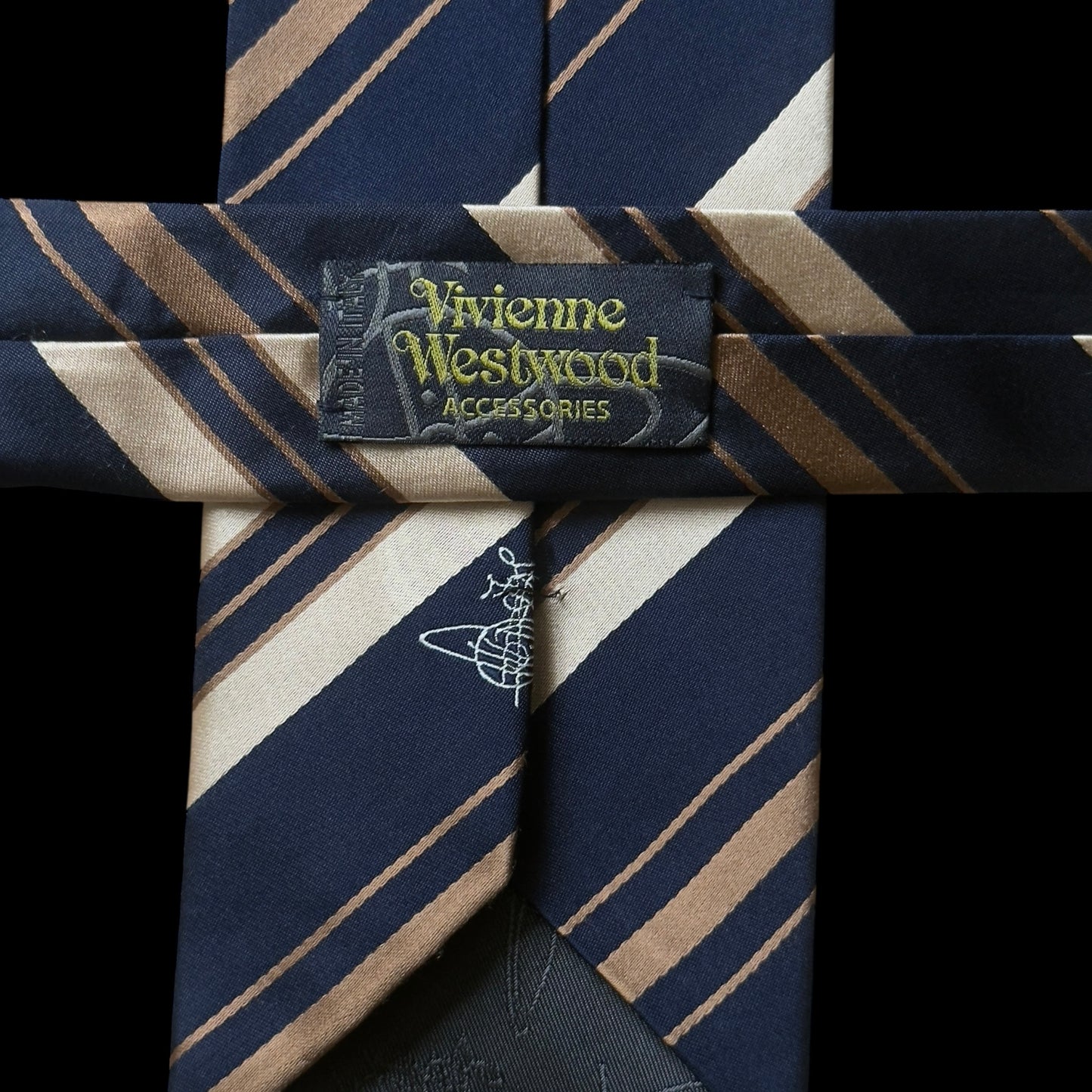 VIVIENNE WESTWOOD Navy Blue Stripes Silk Tie (8.7 cm by 149.6 cm) Medium Front Width.