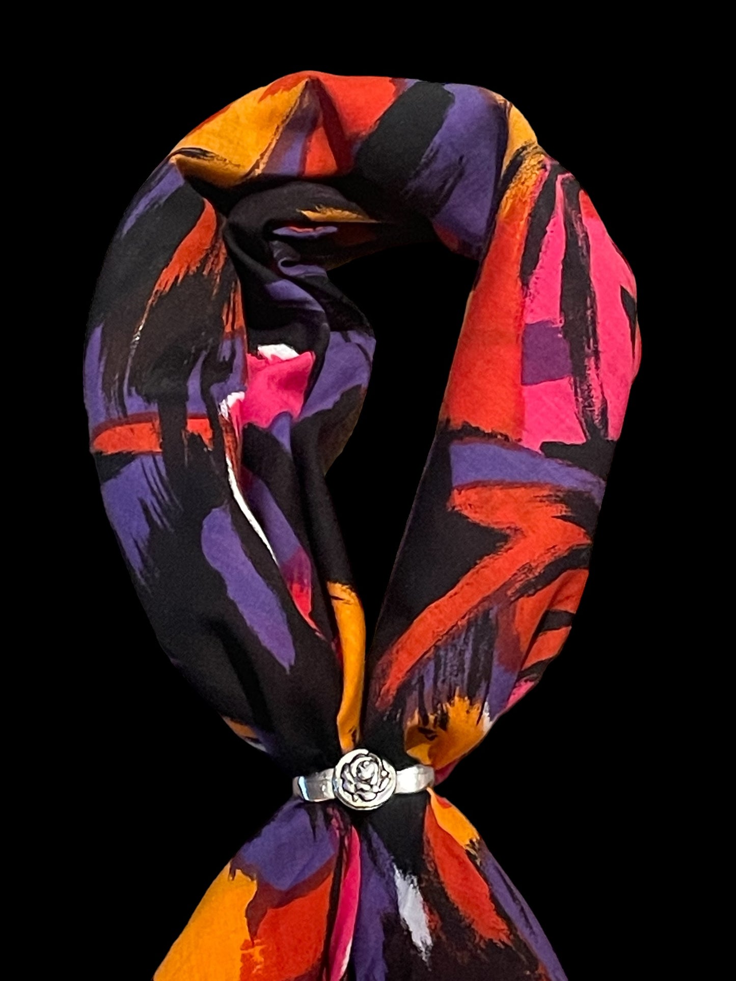 PIERRE BALMAIN Vintage Magenta Arty Floral Cotton Scarf (85 cm by 82 cm) Hand rolled Hem.