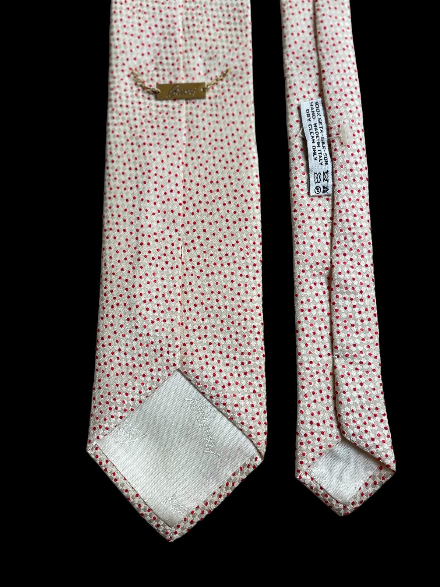 BRIONI vintage off white dots crepe silk jacquard tie (8.1 cm by 146 cm)