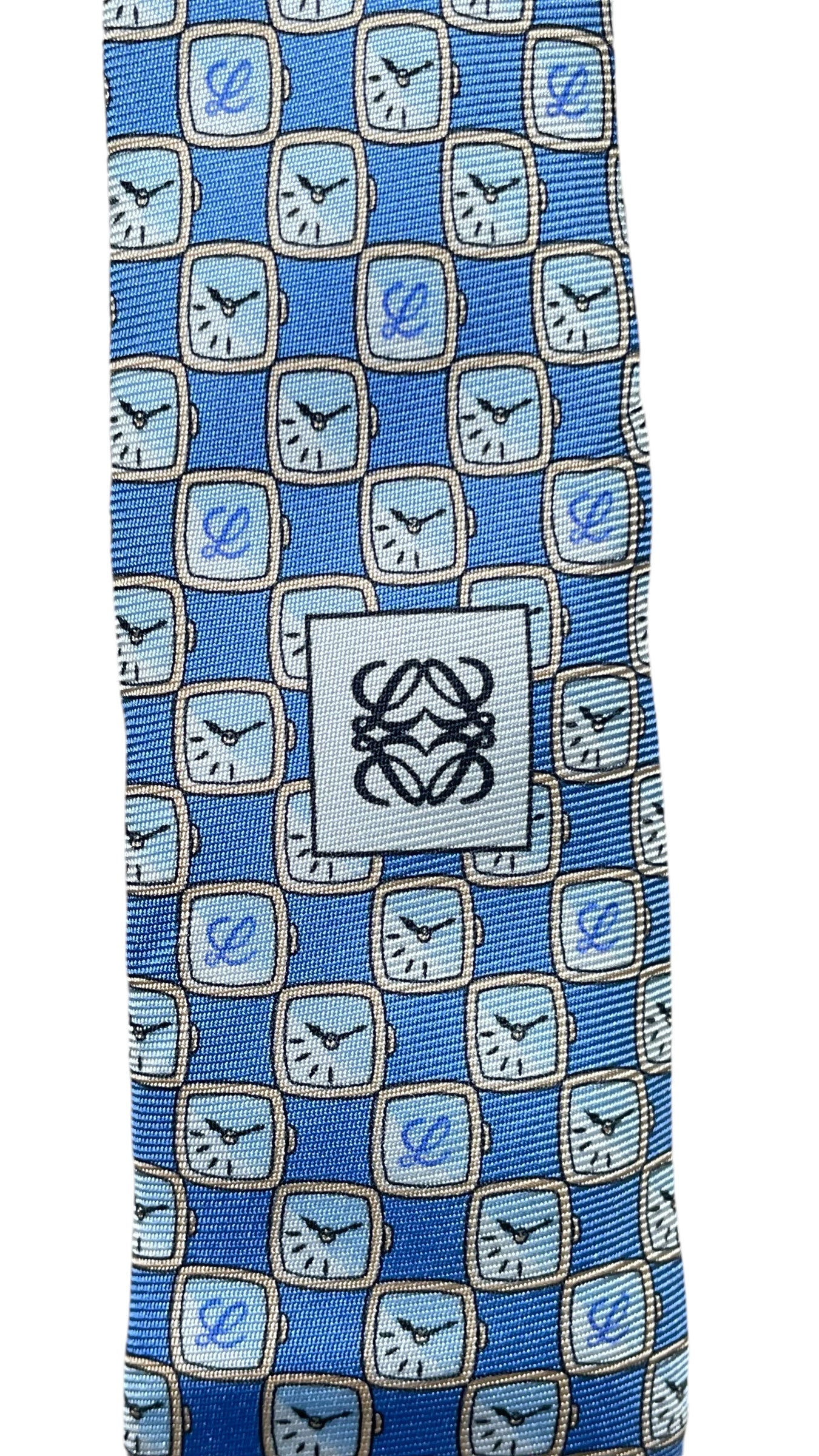 LOEWE Vintage Blue Logos Silk Tie (9 cm by 150 cm)