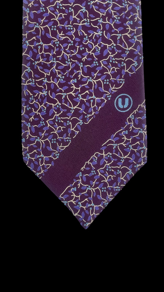 EMANUEL UNGARO Vintage Dark Purple Floral Crepe Silk Tie (7.7 cm by 141 cm) Medium Front Size