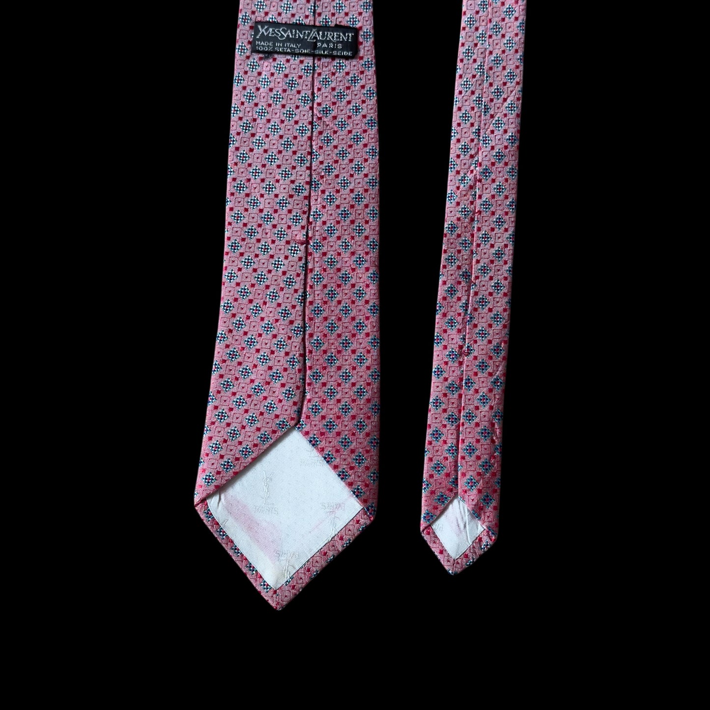 YSL Vintage Metallic Pink Floral Dots Silk Jacquard Tie  (8 cm by 145 cm)