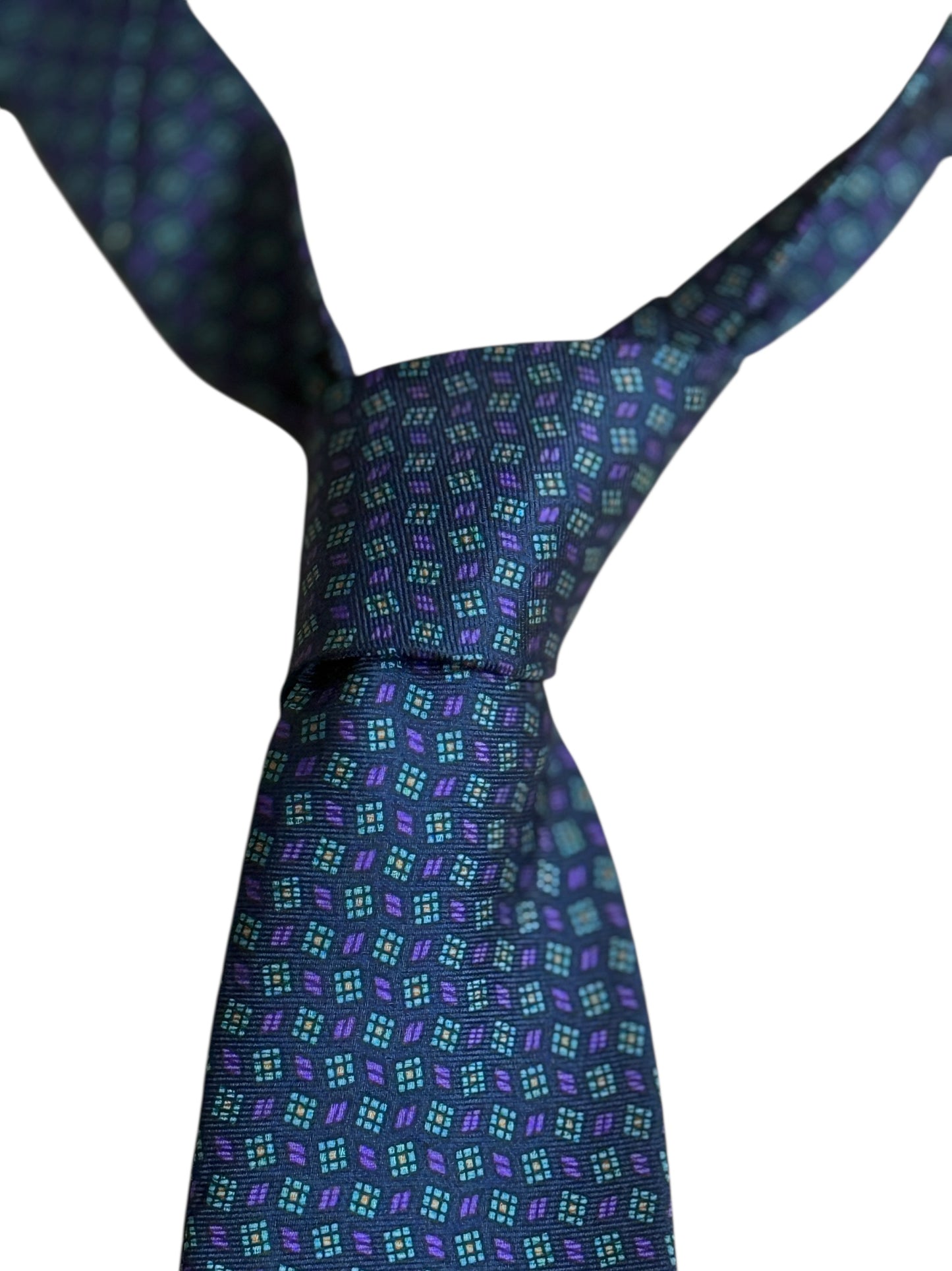 Vintage Navy Blue Geometric Dots Silk Tie By KHANH Hommes (8 cm by 146.5 cm)