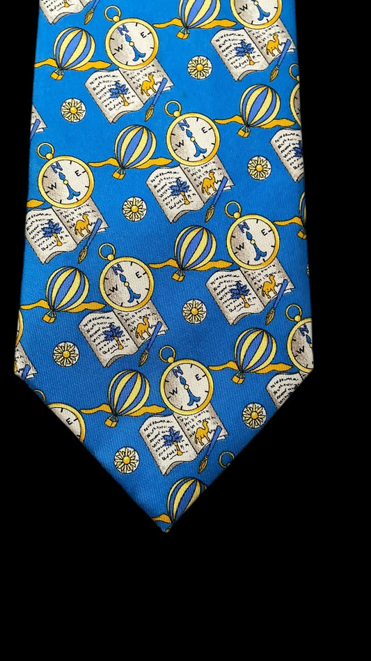 LEONARD Vintage Bright-Blue Novelty Silk Tie (9.7 cm by 147 cm)