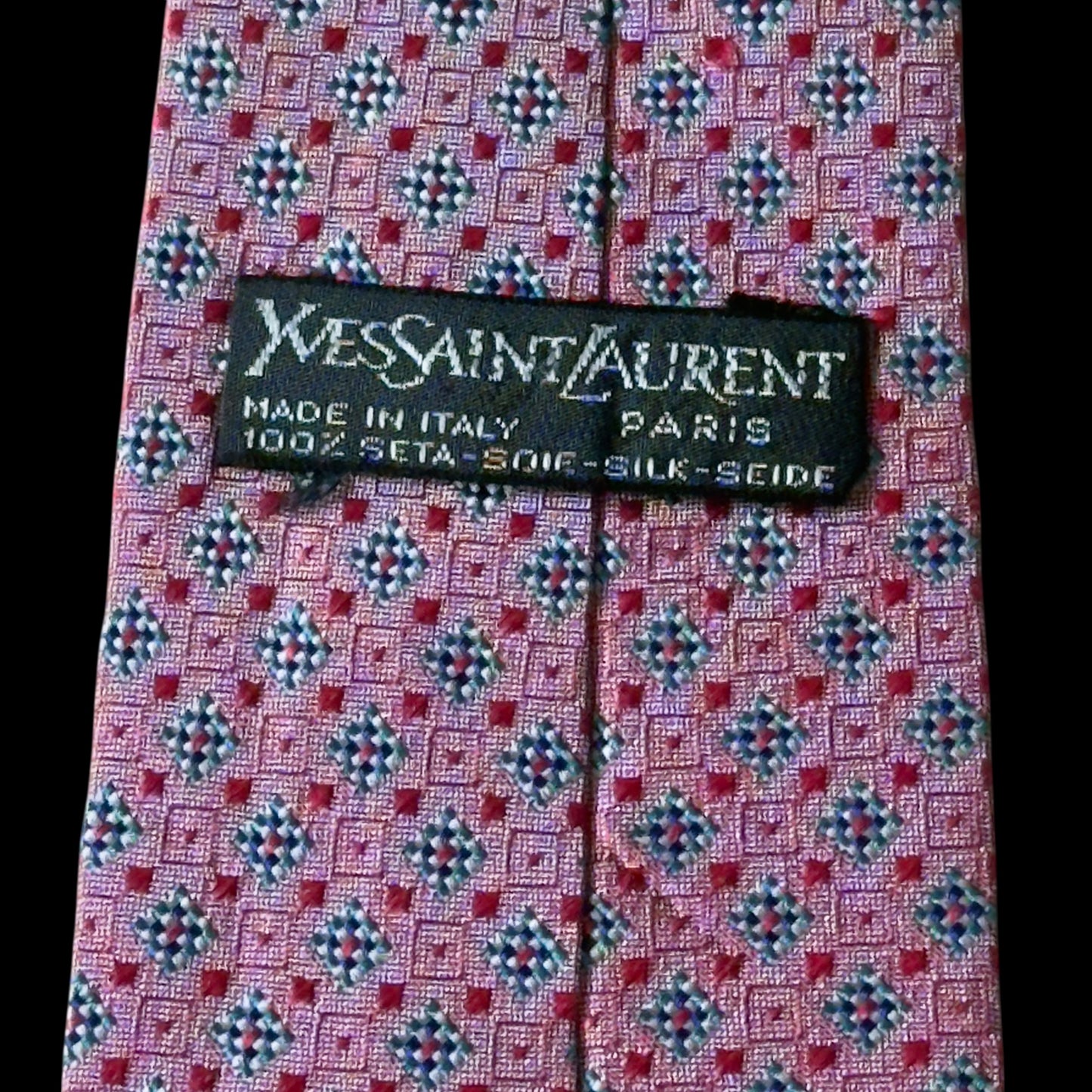 YSL Vintage Metallic Pink Floral Dots Silk Jacquard Tie  (8 cm by 145 cm)