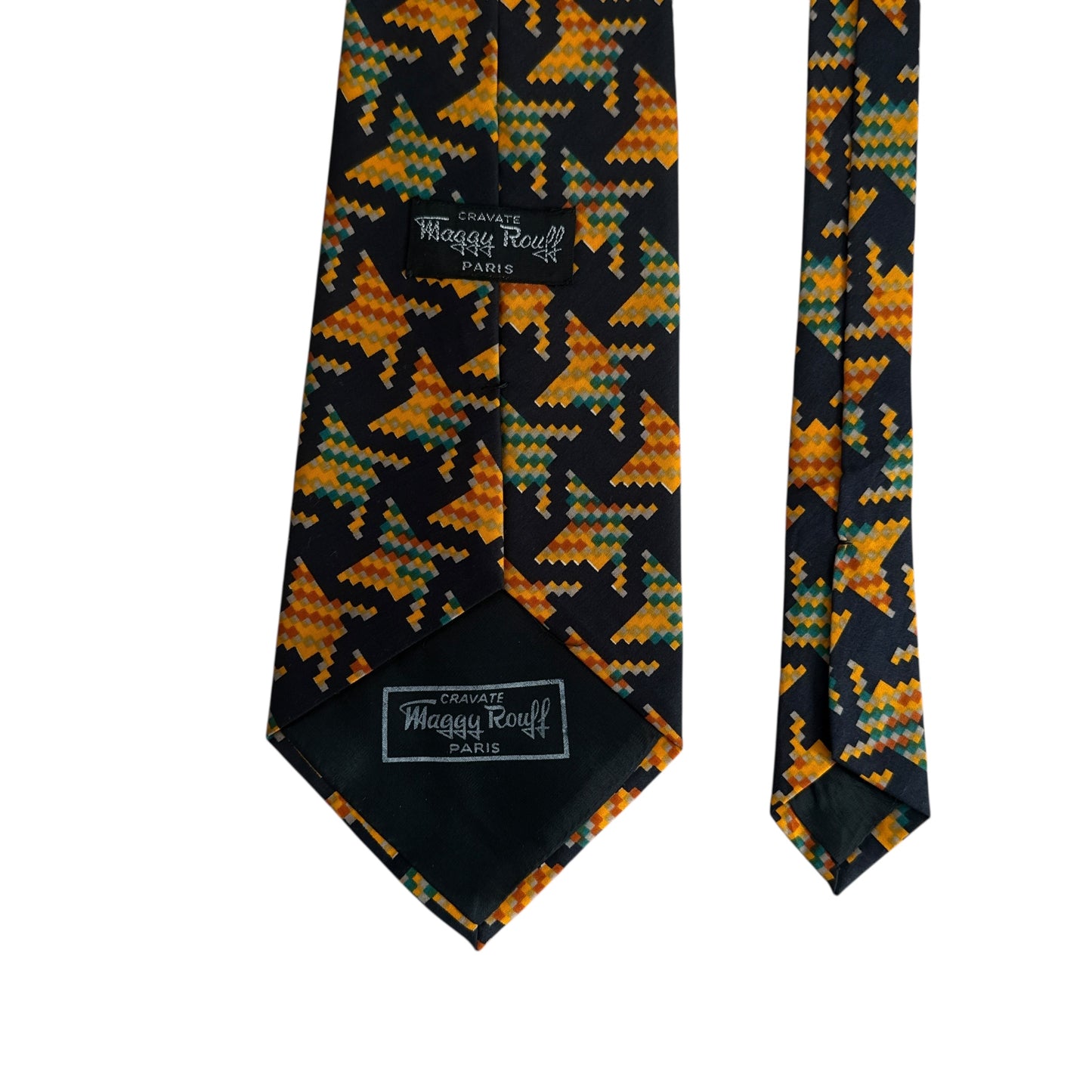 Vintage Black Geometric Silk Tie by MAGGY ROUFF Paris (12 cm by 144.7 cm)