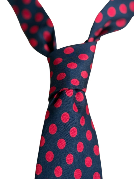 Vintage Navy Blue Polka Dots Silk Tie by JEAN RISSER (7.7 cm by 145.5 cm)