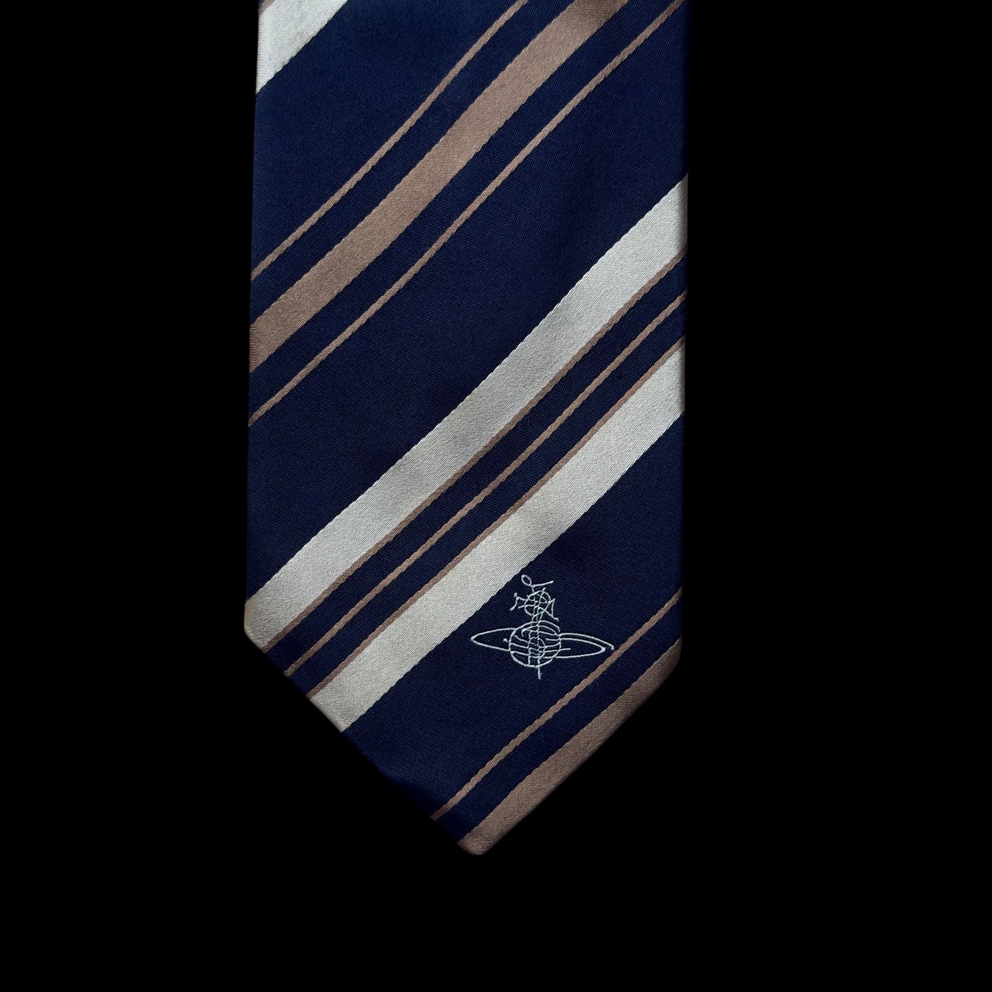 VIVIENNE WESTWOOD Navy Blue Stripes Silk Tie (8.7 cm by 149.6 cm) Medium Front Width.