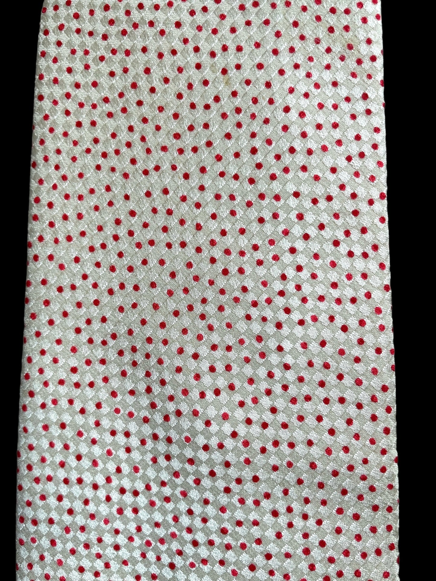 BRIONI vintage off white dots crepe silk jacquard tie (8.1 cm by 146 cm)