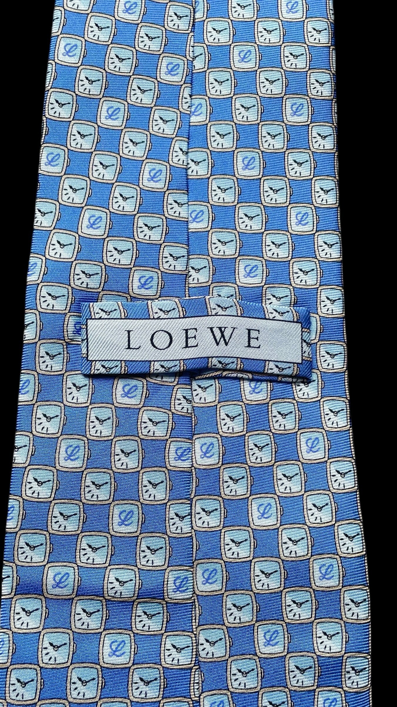 LOEWE Vintage Blue Logos Silk Tie (9 cm by 150 cm)