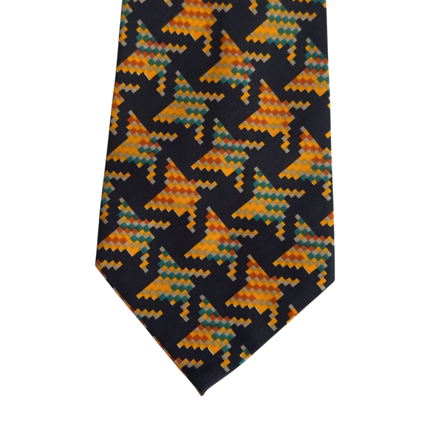 Vintage Black Geometric Silk Tie by MAGGY ROUFF Paris (12 cm by 144.7 cm)