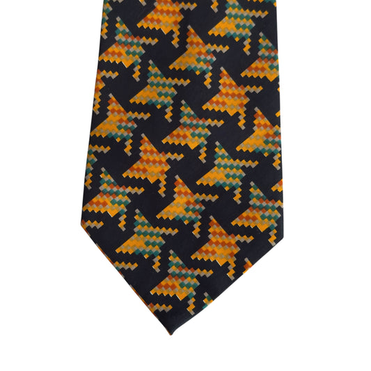 Vintage Black Geometric Silk Tie by MAGGY ROUFF Paris (12 cm by 144.7 cm)