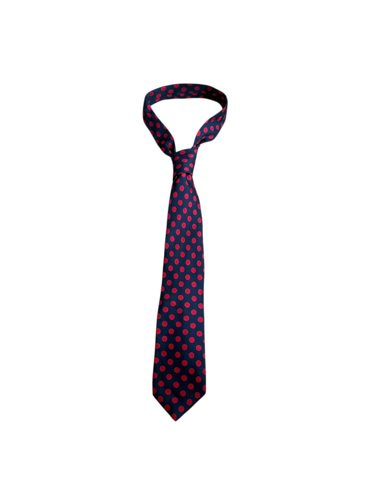 Vintage Navy Blue Polka Dots Silk Tie by JEAN RISSER (7.7 cm by 145.5 cm)