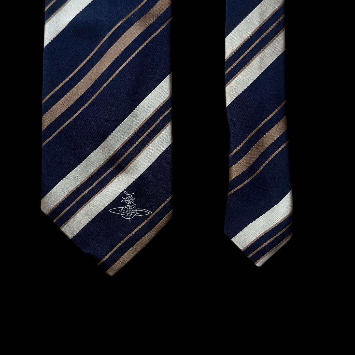 VIVIENNE WESTWOOD Navy Blue Stripes Silk Tie (8.7 cm by 149.6 cm) Medium Front Width.