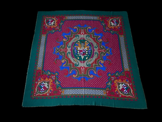 Vintage Burgundy Hallmarks/Florals Blended Wool-Silk Shawl Scarf by GUCCI (137 cm by 139 cm)